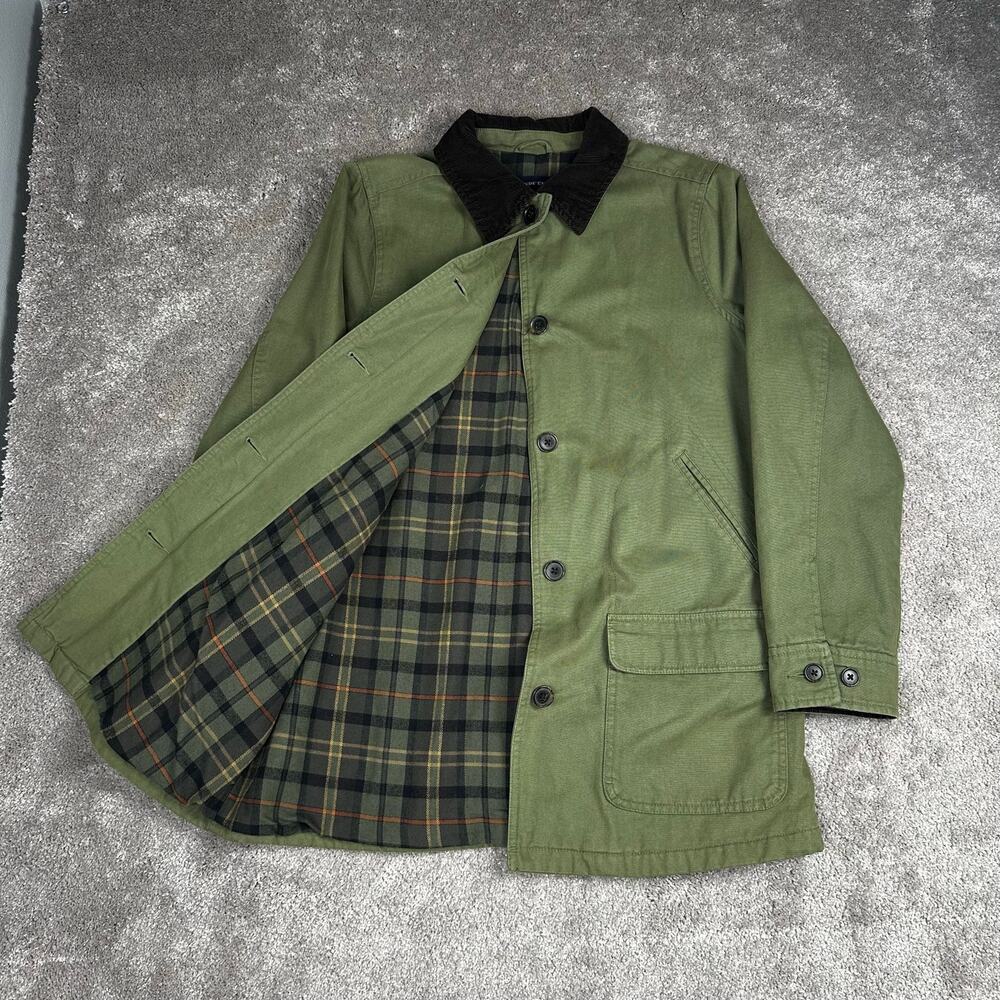 Lands End Barn Jacket Size M Olive Green Corduroy Collar Plaid Lined Outdoorsy - Picture 4 of 6
